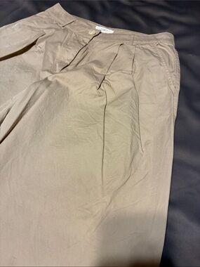 LOFT Women’s Tan Pleated High Wait and Wide Leg Chino Pants